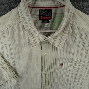 Quiksilver Quicksilver Button Up Shirt Men Short Sleeve Green White Striped XL